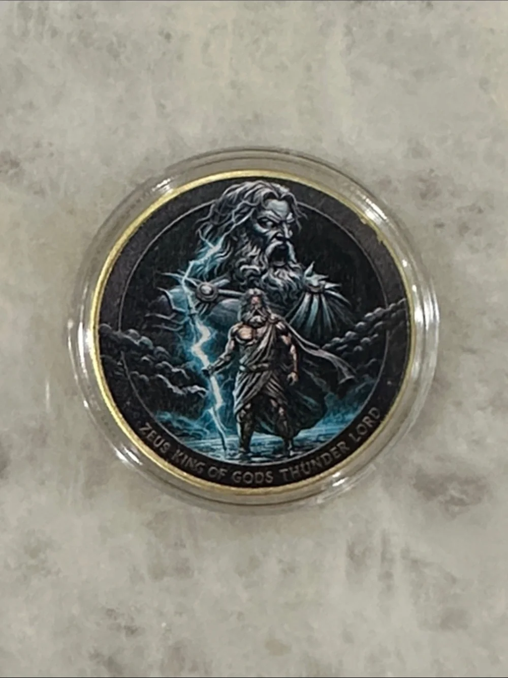 Zeus King of Gods Thunder Lord Decorative Coin - Black & Blue